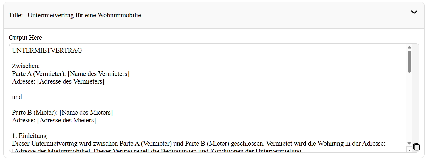 Example German AI Rent Agreement Writer